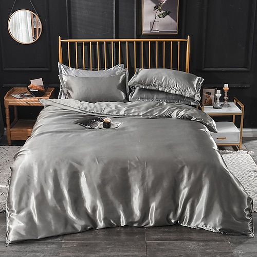 Einfärbige gewaschene Seide Ice Silk Satin simulierte Seide vier-teiliges Set Sommer Heimtextilien Bettzeug Image