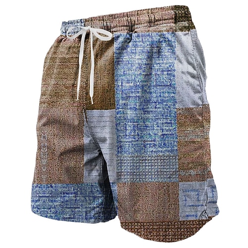 Herren Geometrisch Farbblock Patchwork Badeshorts Boardshorts Mittlere Taille Streetwear Hawaiianisch Strandurlaub Seitentaschen Netzfutter Elastischer Kordelzug in der Taille Designer Bekleidung Image