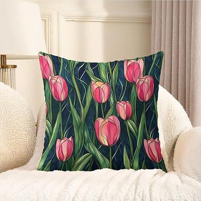 Sommer Blumen Tulpen Dekorative Wurfkissenbezüge 1PC Weiche quadratische Couchkissenhülle Kissenbezug für Schlafzimmer Wohnzimmer Sofa Stuhl Image