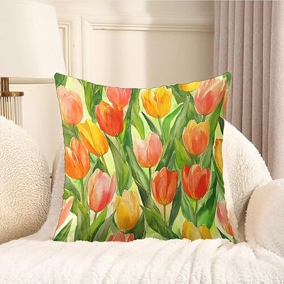 Sommer Blumen Tulpen Dekorative Wurfkissenbezüge 1PC Weiche quadratische Couchkissenhülle Kissenbezug für Schlafzimmer Wohnzimmer Sofa Stuhl Image