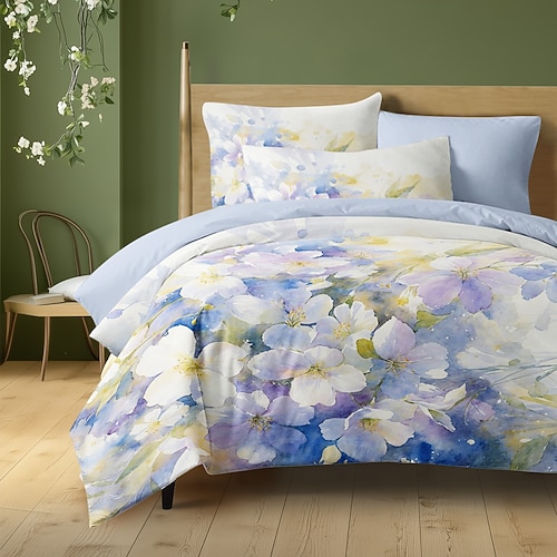 Florale Bettbezug Set 100% Baumwolle Weiche und Atmungsaktive Bettwäsche Mit Bunter Blumen Leichte und Haltbare Deckenabdeckung Bequem für Alle Jahreszeiten Pflegeleicht Image