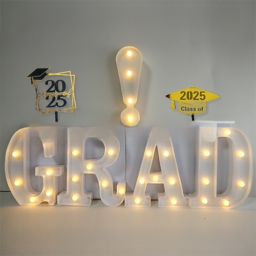 Abschlussdekorationen 2025 – LED-Leuchtbuchstaben „Grad 2025" – Klasse von 2025, Ornamente, Schild für Kindergarten, Vorschule, High School, College, Wand- und Tischdekoration, Partyzubehör Image