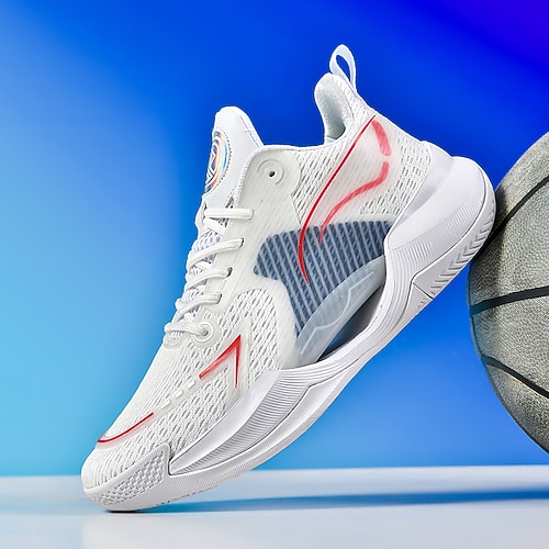 weiß-blaue Basketball-Sneaker für Herren mit Dämpfungstechnologie – bequeme und stützende Schuhe für Basketballspiele Image