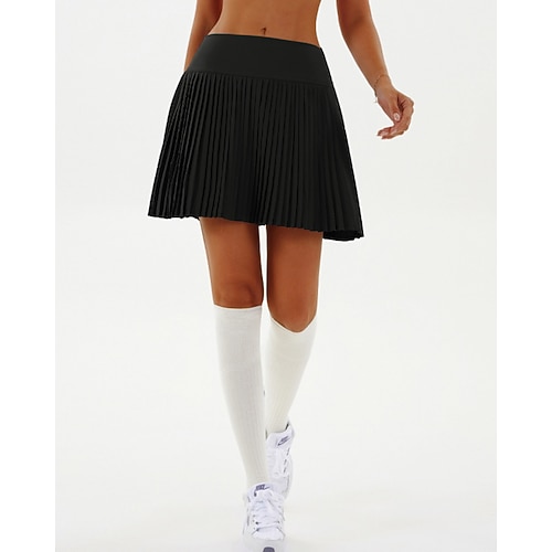 Damen Patchwork Einfarbig Lässiger Rock Tennisröcke Tennisröcke mit Shorts Plissiert Seitentaschen Atmungsaktiv Tennis Golfspiel Pickleball Unterteile Schwarz Weiß Rosa Tennisbekleidung Image