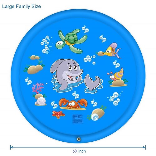 68 Zoll große Wasserspielmatte für den Außenbereich, mehrfarbiges Meereslebewesen-Design, strapazierfähiges PVC-Spritzpad mit Sprinklerfunktionen, rutschfest aufblasbar, ideal für Rasen und Garten, Image