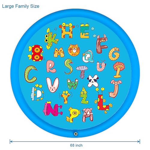 68 Zoll große Wasserspielmatte für den Außenbereich, mehrfarbiges Meereslebewesen-Design, strapazierfähiges PVC-Spritzpad mit Sprinklerfunktionen, rutschfest aufblasbar, ideal für Rasen und Garten,