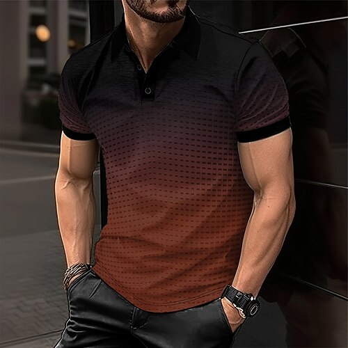 Herren Geometrisch Polo Kurzarm Polo-Shirts Hemden mit Kragen Business-Casual Schule Outdoor Athleisure Alltagskleidung 3D-Druck Sommer Meerblau Himmelblau Purpur Image
