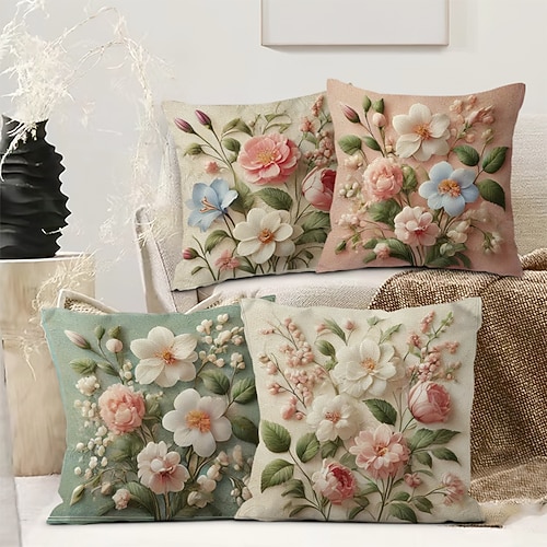 Vintage Pastoral Dekorative Kissenbezüge 4PC Weicher quadratischer Sofakissenbezug Kissenbezug für Schlafzimmer Wohnzimmer Sofa Stuhl Image