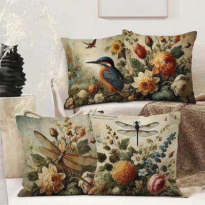 Vintage Pastoral Dekorative Kissenbezüge 4PC Weicher quadratischer Sofakissenbezug Kissenbezug für Schlafzimmer Wohnzimmer Sofa Stuhl Image