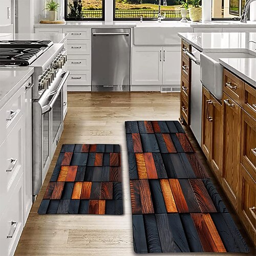 Küchenmatte mit Holzstruktur, Flurteppiche, waschbar, für Schlafzimmer, Wohnzimmer, Küche, Badezimmer, rutschfeste Fußmatten Image