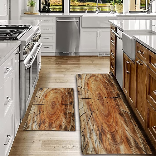 Küchenmatte mit Holzstruktur, Flurteppiche, waschbar, für Schlafzimmer, Wohnzimmer, Küche, Badezimmer, rutschfeste Fußmatten Image
