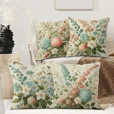 Floral Dekorative Wurfkissenbezüge 4PC Weicher quadratischer Couchkissenschutz für Schlafzimmer Wohnzimmer Sofa Stuhl Image