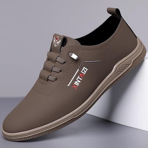 Herren Sneaker Lässig PU Leder Atmungsaktiv Bequem Rutschfest Schnürung Schwarz Gelb Braun Frühling Herbst