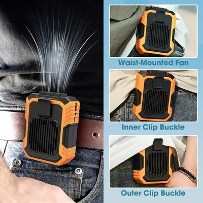 Portable Waist Fan, Shirt Fan Rechargeable Speed Powerful Belt Fan with RPM Personal Cool Clip Fan