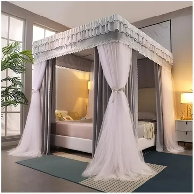 Bed Canopy with Stainless Steel Rails, 3 Doors Design Mosquito Net, Bed Curtain for Girls Room