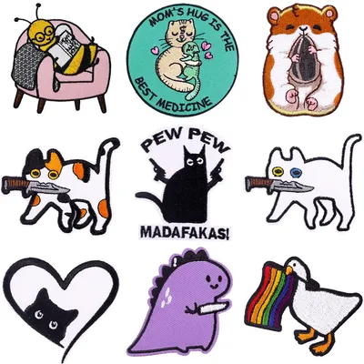 1Pcs Cartoon Cat Dinosaur Goose Hamster Bee Knives Flag Patches Embroidery Iron On Clothes