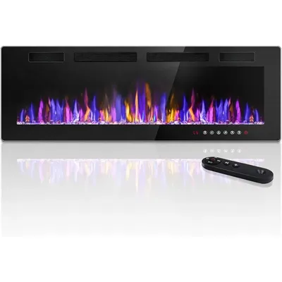 72" Recessed and Wall Mounted Electric Fireplace, Ultra-Thin Electric Fireplaces Inserts Heater,