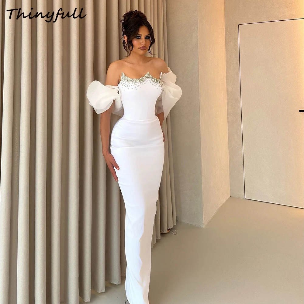 Thinyfull sirena abiti da ballo arabi in raso senza spalline senza maniche abito da sera in cristallo abito formale lungo Robe De Soirée personalizzato