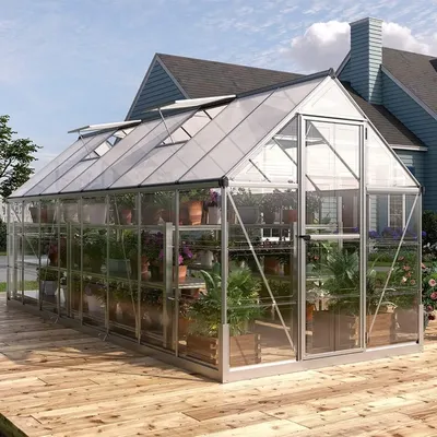 Hinged Door and 4 Vents, Large Lockable Aluminum Walk-in Greenhouse Sunroom for Outdoor Garden,