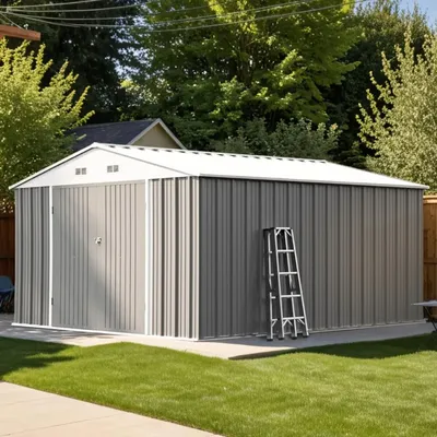 Patiolife 10x12 FT Metal Outdoor Storage Shed, All-Weather Garden Tool Shed with Lockable Door &