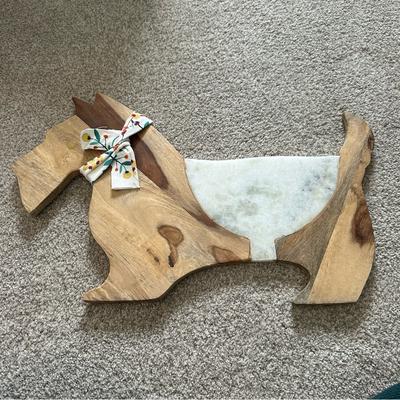 Anthropologie Kitchen | Anthropologie Scottie Wooden Dog-Shaped Cutting Board With Bow | Color: Brown/White | Size: Os