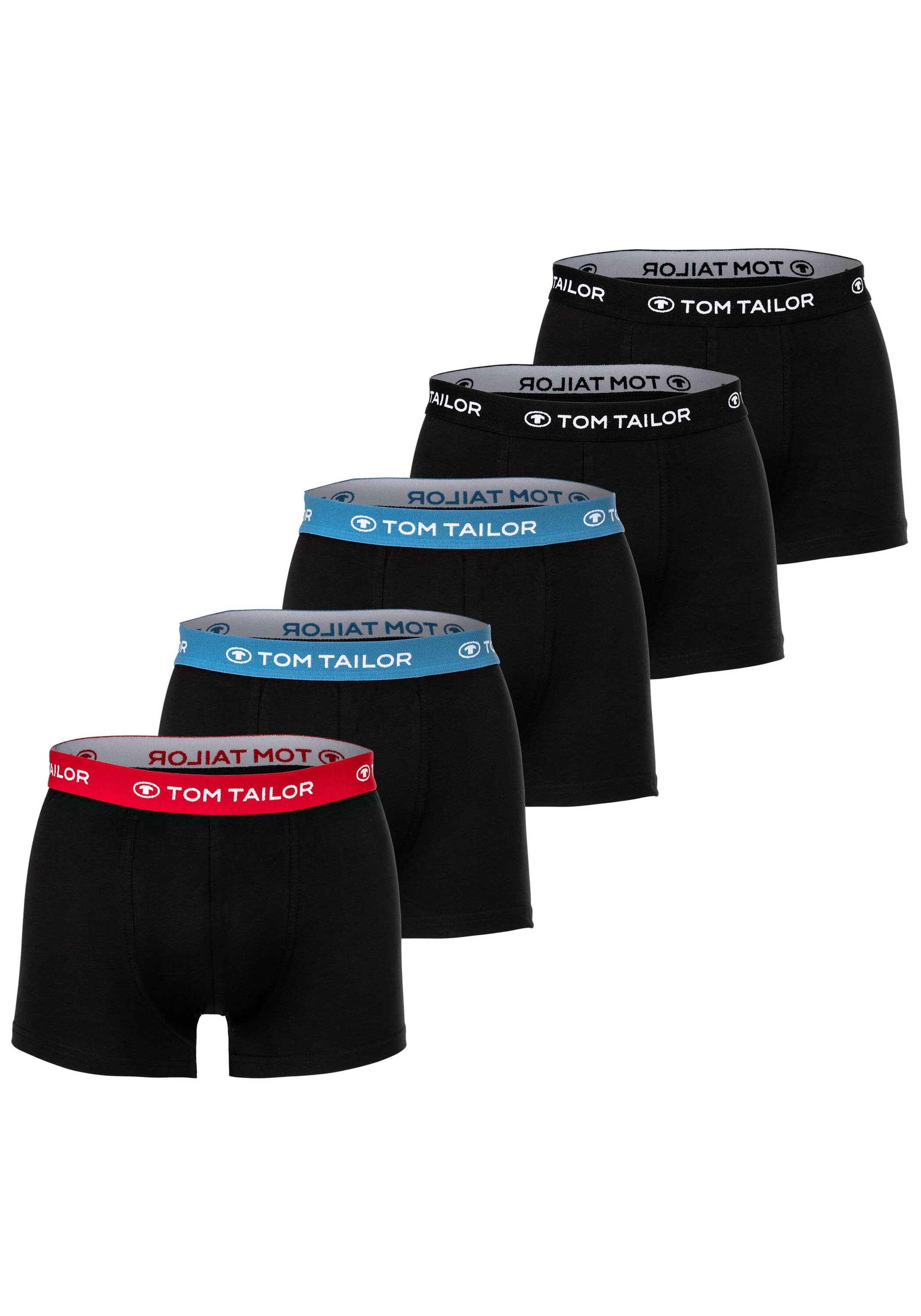 Boxershorts TOM TAILOR "Boxershort 5er Pack", Herren, Gr. L, schwarz (mehrfarbig), Obermaterial: 95% Baumwolle CO. 5% Elasthan EL., Unterhosen