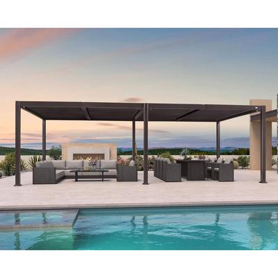 PURPLE LEAF Outdoor Wood Grain Louvered Pergola with Adjustable Metal Roof for Patio Pergola