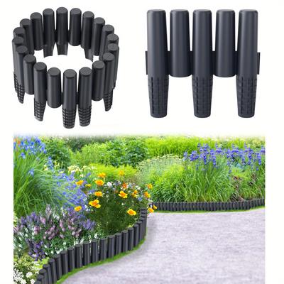 TEMU Pp Plastic Garden Edging - And , Uv Resistant, , Brown/, And Shapes, Decorative | Wood Design|uv Resistant Edging Image
