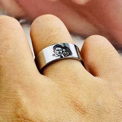 TEMU [customized Products] Image Picture Ring Personalized Unique Engraving Picture, Polished And Design - Custom Couple, Family And Birthday Gift Graduation Season Gifts Image