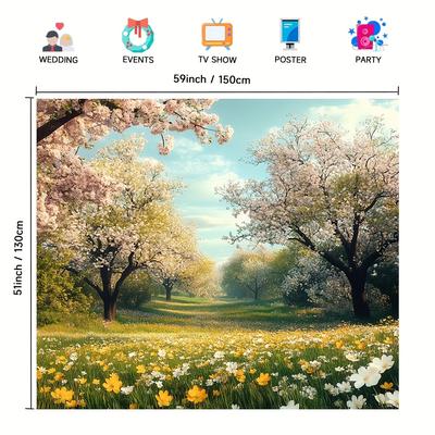 TEMU 1pc, Daisy Flower Backdrop Summer Forest , Grass Background Cloth, Polyester, Suitable For Living Room Bedroom Office Party Decoration