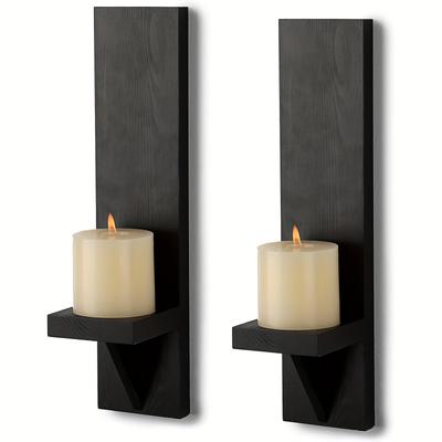 TEMU 2pcs Set Of Wall Candle Holders, Decorative Wooden Candle Holders, Farmhouse Candle Holders, Living Room Wall Decoration Image