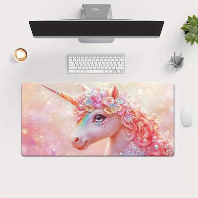 TEMU 1pc A Pink Unicorn Pattern Hd Printed Pad For Desk, Multi Functional Xxl Mousepad, Keyboard Gaming Mouse Mats, Office Computjavascript:er Desk Mat.gifts For Image