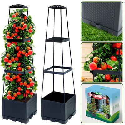 TEMU 44.8-inch Tomato Planting Boxes With Grid, Self Irrigated Tomato Cage With Trapezoidal Grid, Climbing Plants, Courtyard Garden, Indoor And Outdoor Image
