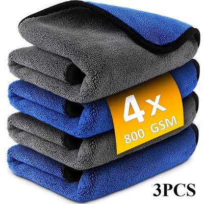 TEMU 1-4pcs Microfiber Car Washing Towel Drying Windows Mirrors Wiping Rags Home Double Layer Cleaning Cloths 500gsm Image