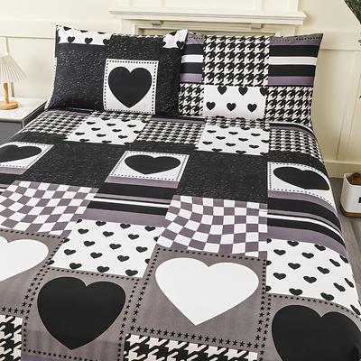 TEMU -piece Bed Sheet Set Combines Patterns Elements. Fashionable And Warm And Romantic. -piece Set Includes (a Bed Sheet And 2 Pillowcases), Without Pillow Core. Image
