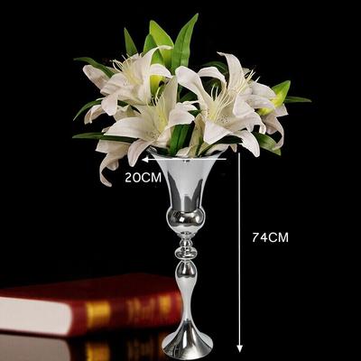 TEMU 74cm Large Stunning Silver Iron Flower Vase Vintage For Wedding Party Table Centerpiece Office Decor Floor Standing Trumpet Vase Image
