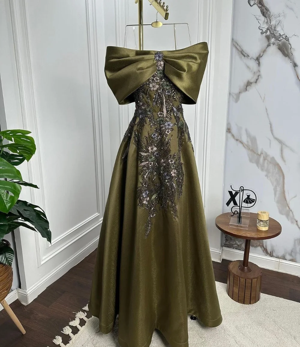 Customized Matching Flower Pattern A-line Off-the-shoulder Long Dresses Bespoke Occasion Pastrol