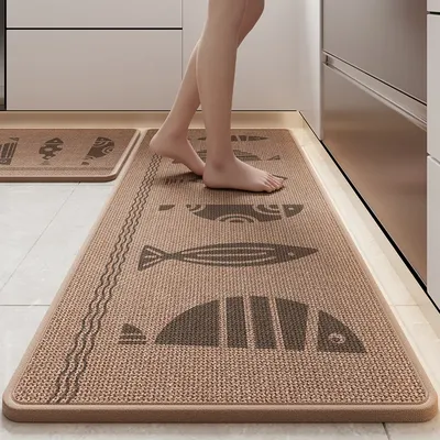 Water-absorbing and Oil-absorbing Linen Kitchen Mats Long Floor Mat Anti-slip Anti-fall Long Rug