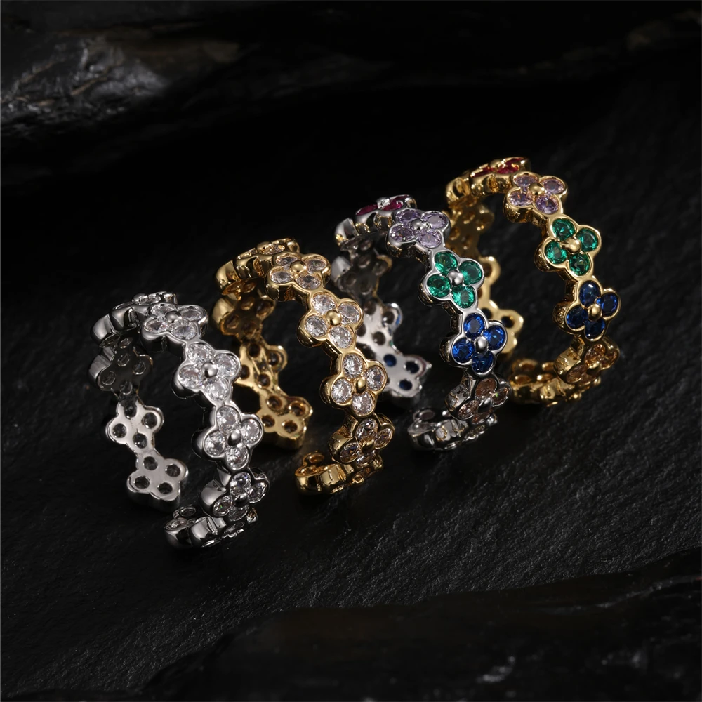 Französischer neuer Design-Modeschmuck, vergoldeter Blumen-Zirkon, offener Ring, elegantes Damen-Accessoire für die tägliche Arbeit Image