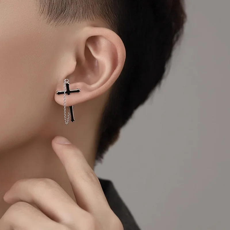 1 Stück neu in Mode Vintage Hip Hop Punk Kupfer schwarz Farbe Kreuz Ohr stecker Piercing Ohrringe für Frauen Männer Schmuck Accessoires