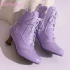 Neue Winter Reife Lavendel Weiß Frauen Stiefeletten Sexy 5 CM Hohe Dünne Fersen Dame Reiten Schuhe Plus Große Größe 43 47 50