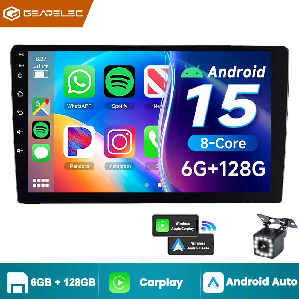 GEARELEC 9 Zoll Autoradio Carplay Multimedia Player Navigation Android Auto GPS WIFI 8 + 128G Universal 2 Din Auto Stereo für Nissan Hyundai Toyota Honda Ford Image