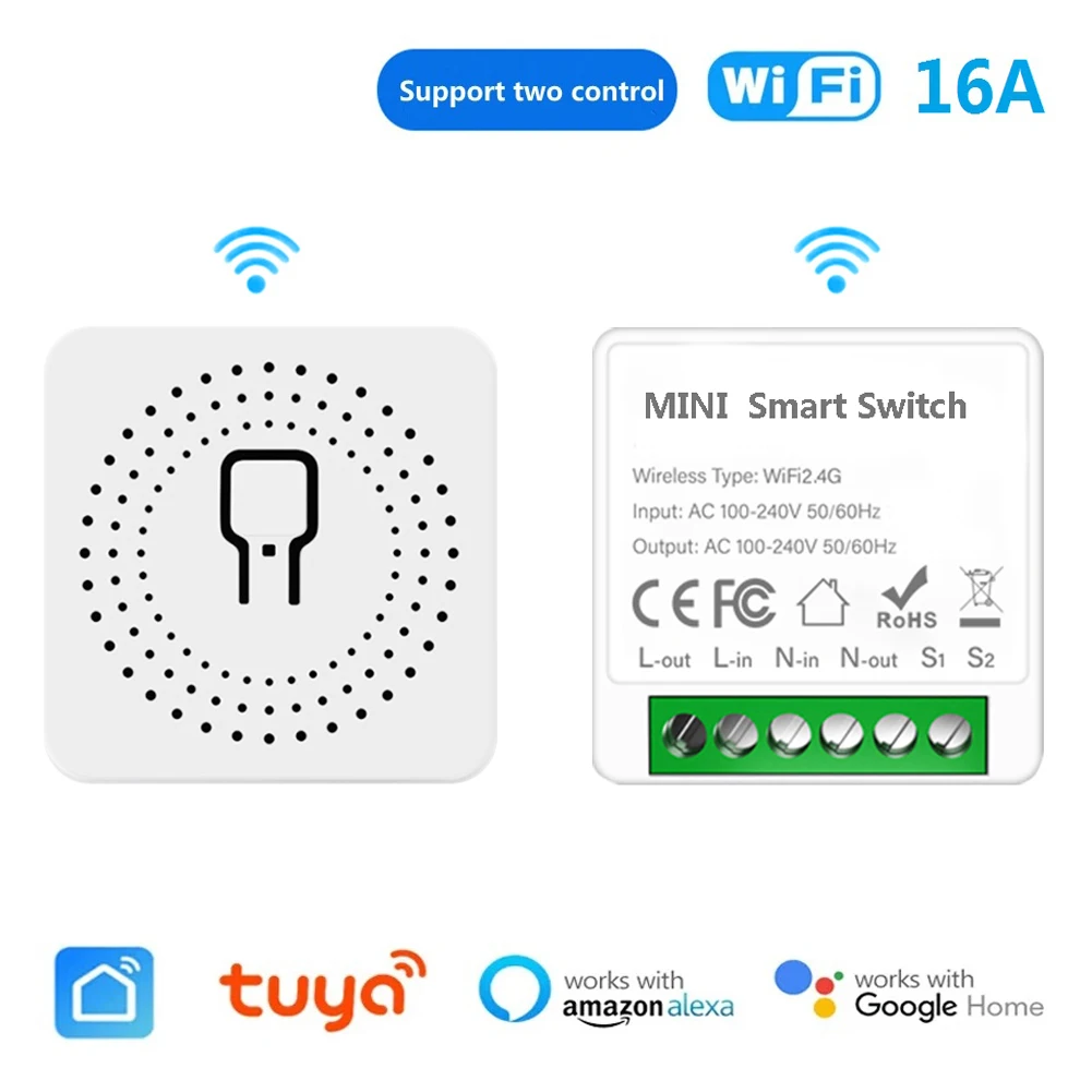 16A MINI Wifi DIY Smart Switch Home 2-weg Steuerrelais Smart LIfe APP Steuerung Fern Timer Funktioniert mit Alexa Google Home Alice