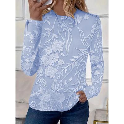 Women's T shirt Crew Neck Long Sleeve Tunic Floral Graphic Plants Elegant Casual Round Neck Regular Tops Daily Print Pink Blue Purple Beige Spring Fall