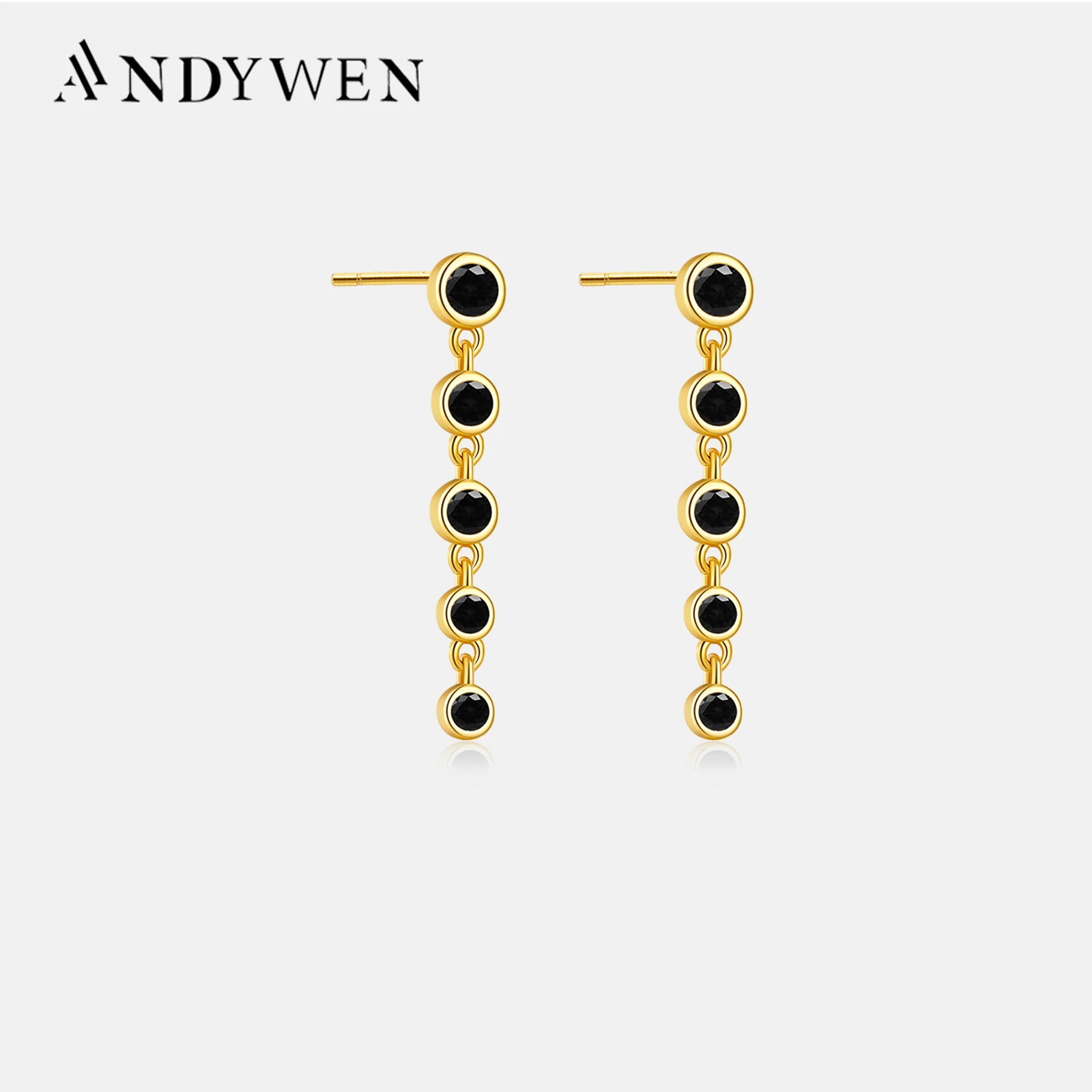 Andywen Sterling Silber Gold sechs grün schwarz Zirkon Charm Kette Tropfen Ohrring Piercing Rock Punk Frauen feinen Schmuck Geschenk