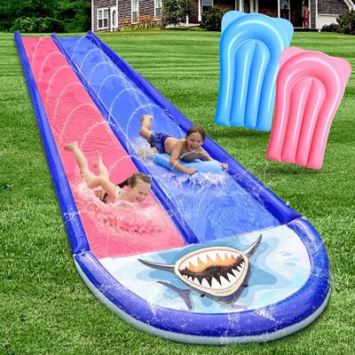 20ft Water Slides and 2 Bodyboards Lawn Water Slide Summer Slip Waterslides Water Toy with Build in Sprinkler for Backyard Outdoor Water Fun for Kids
