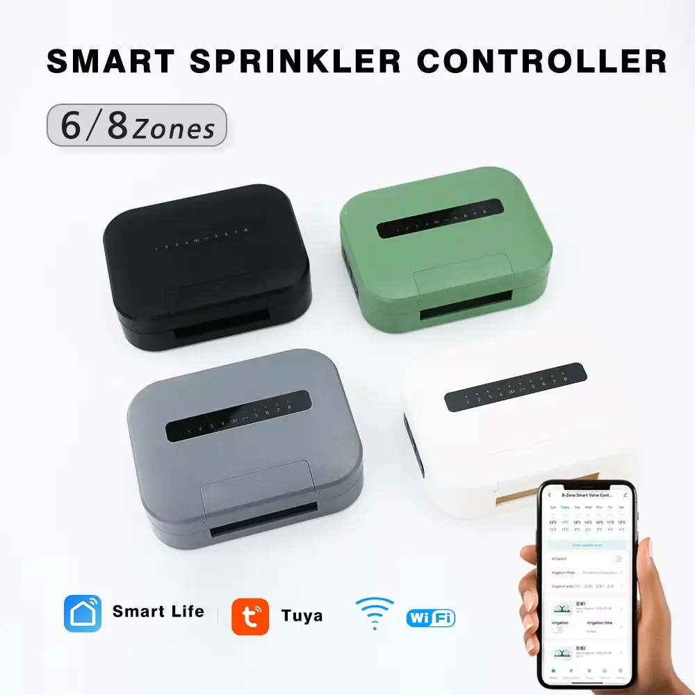8 Zonen oder 6 Stationen WIFI Tuya Smart Home Bewässerung Timer Garten Bewässerung Controller Wasserventil Bewässerungssystem mit EU-Stecker Image