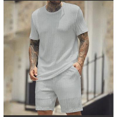 Men's T-shirt Suits Short Sleeve Jewel Neck Summer Spring Fall 3D Vortex Solid / Plain Color Traditional Jacquard Casual Daily Black Coffee Pink Top Tee for Men