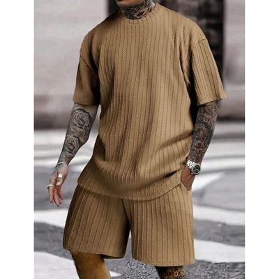 Men's T-shirt Suits Short Sleeve Jewel Neck Summer Spring Fall 3D Vortex Solid / Plain Color Traditional Jacquard Casual Daily Black Coffee Pink Top Tee for Men
