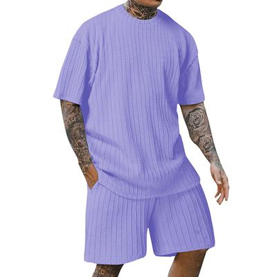 Men's T-shirt Suits Short Sleeve Jewel Neck Summer Spring Fall 3D Vortex Solid / Plain Color Traditional Jacquard Casual Daily Black Coffee Pink Top Tee for Men